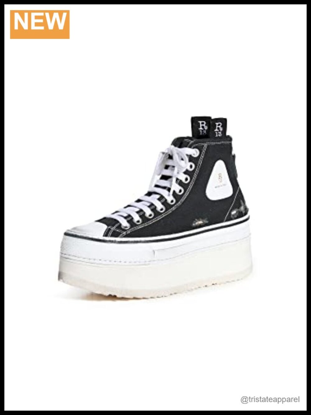 R13 Women's Distressed Platform High Top Sneakers Lace-Up Canvas